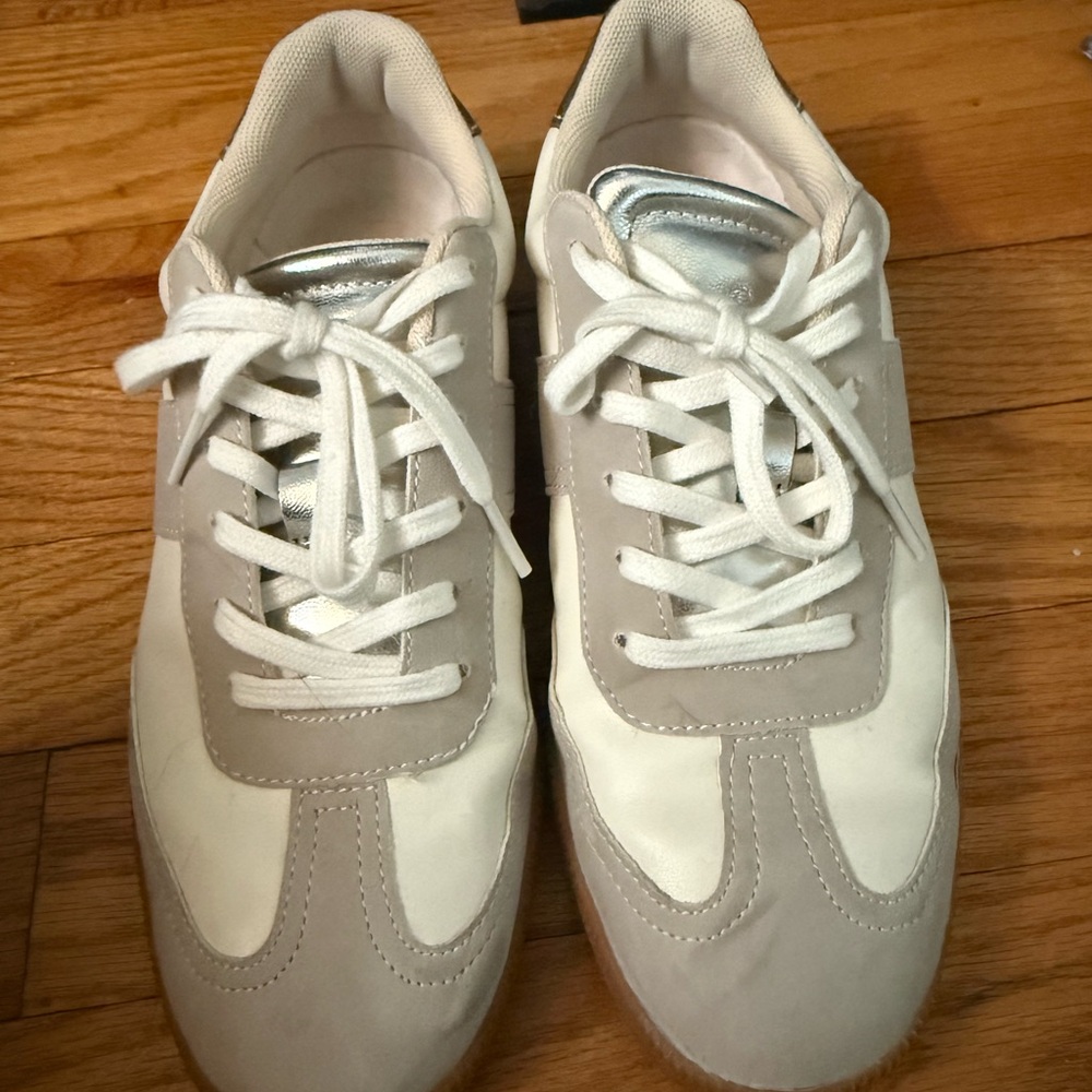 J. Crew Cream and Gray Sneakers